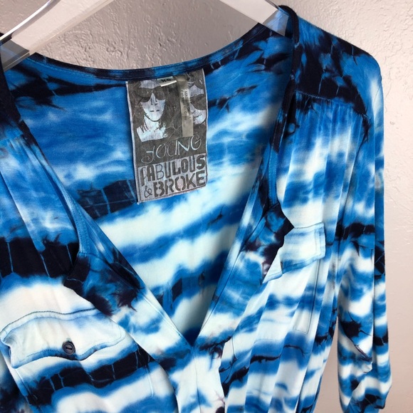YOUNG BROKE & FABULOUS Blue Tie Dye Romper XS - Picture 8 of 14